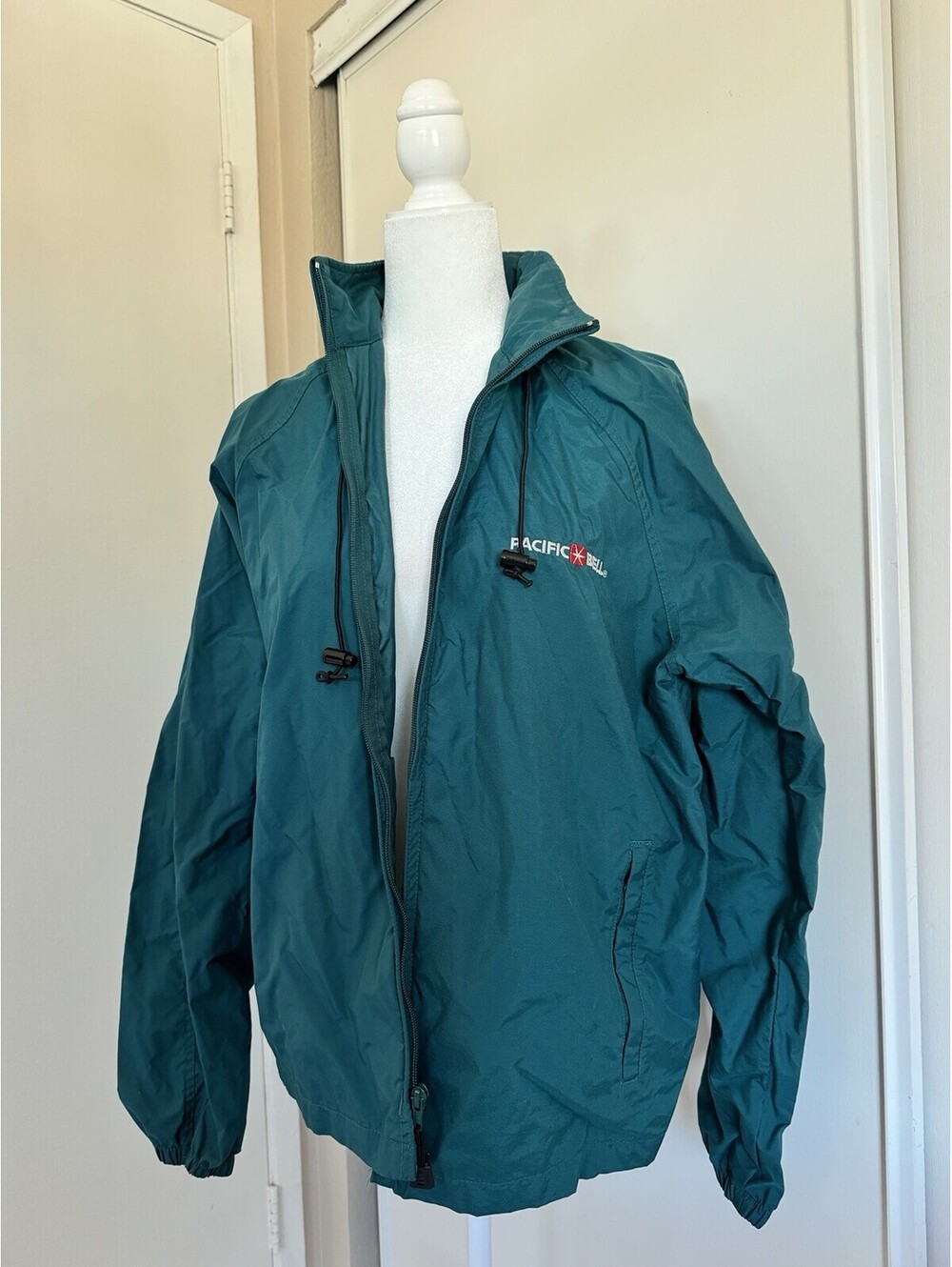 Pacific Bell Men's Blue Hooded Windbreaker Jacket Full Zip Logo Size M